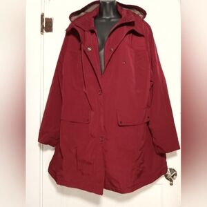 Croft & Barrow women's XL dark red lined coat removable Hood vintage jacket vtg